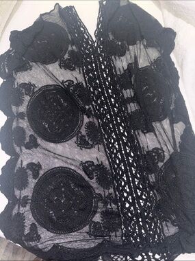 Vince Camuto Black Sheer Lace Swim Coverup with Medallion Embroidery